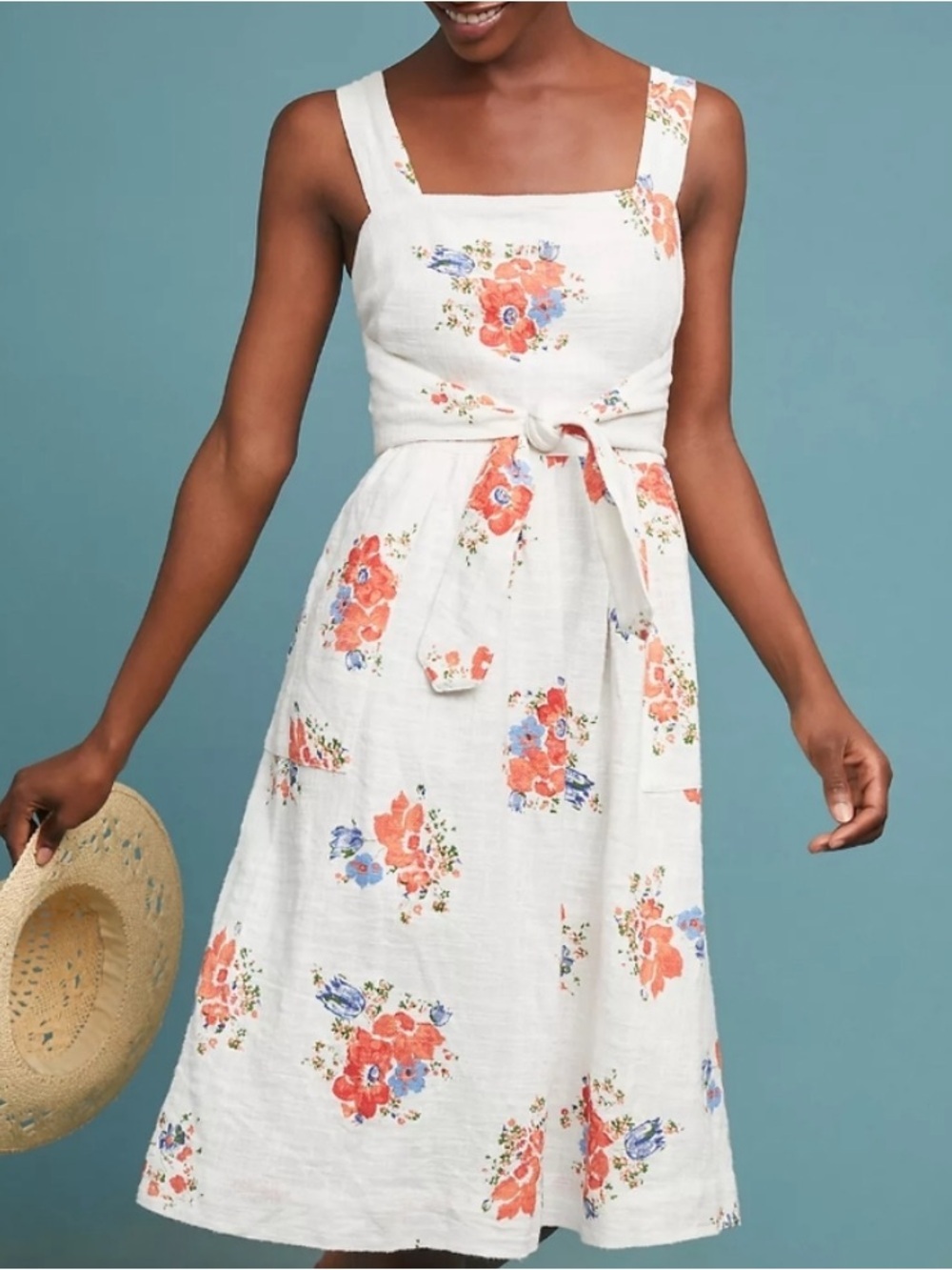Anthropologie Meadow Rue Ingalls Tie Waist Dress Floral Cotton Gauze Size 8